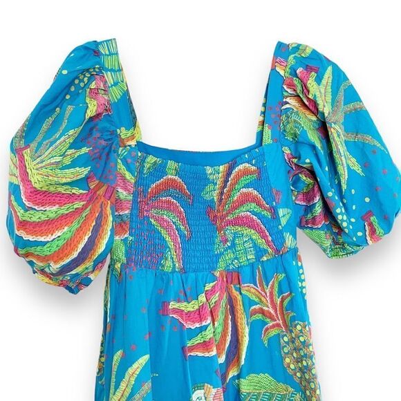 FARM RIO Tropics Tiered Midi Dress In Blue Banana Print Midi Dress Women’s Sz XS - Picture 6 of 15